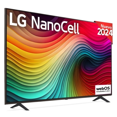 Slightly-angled left-facing side view of LG NanoCell TV, NANO80