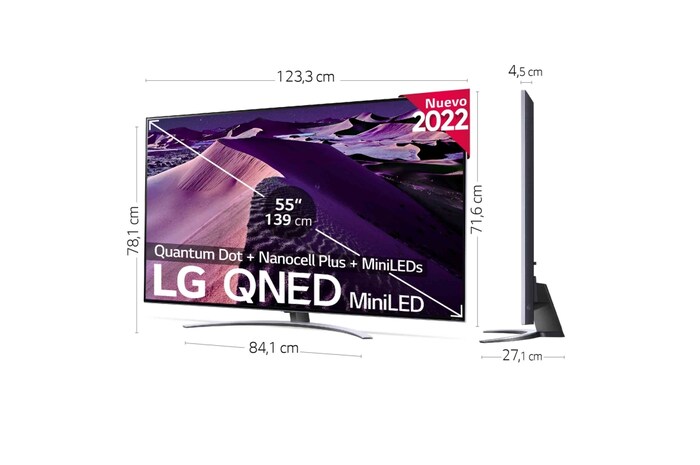LG Televisor LG 4K QNED Mini LED, Procesador Inteligente de Gran Potencia 4K α7 Gen 5 con IA, compatible con el 100% de formatos HDR, HDR Dolby Vision y Dolby Atmos, Smart TV webOS22, perfecto para Gaming, 55QNED866QA