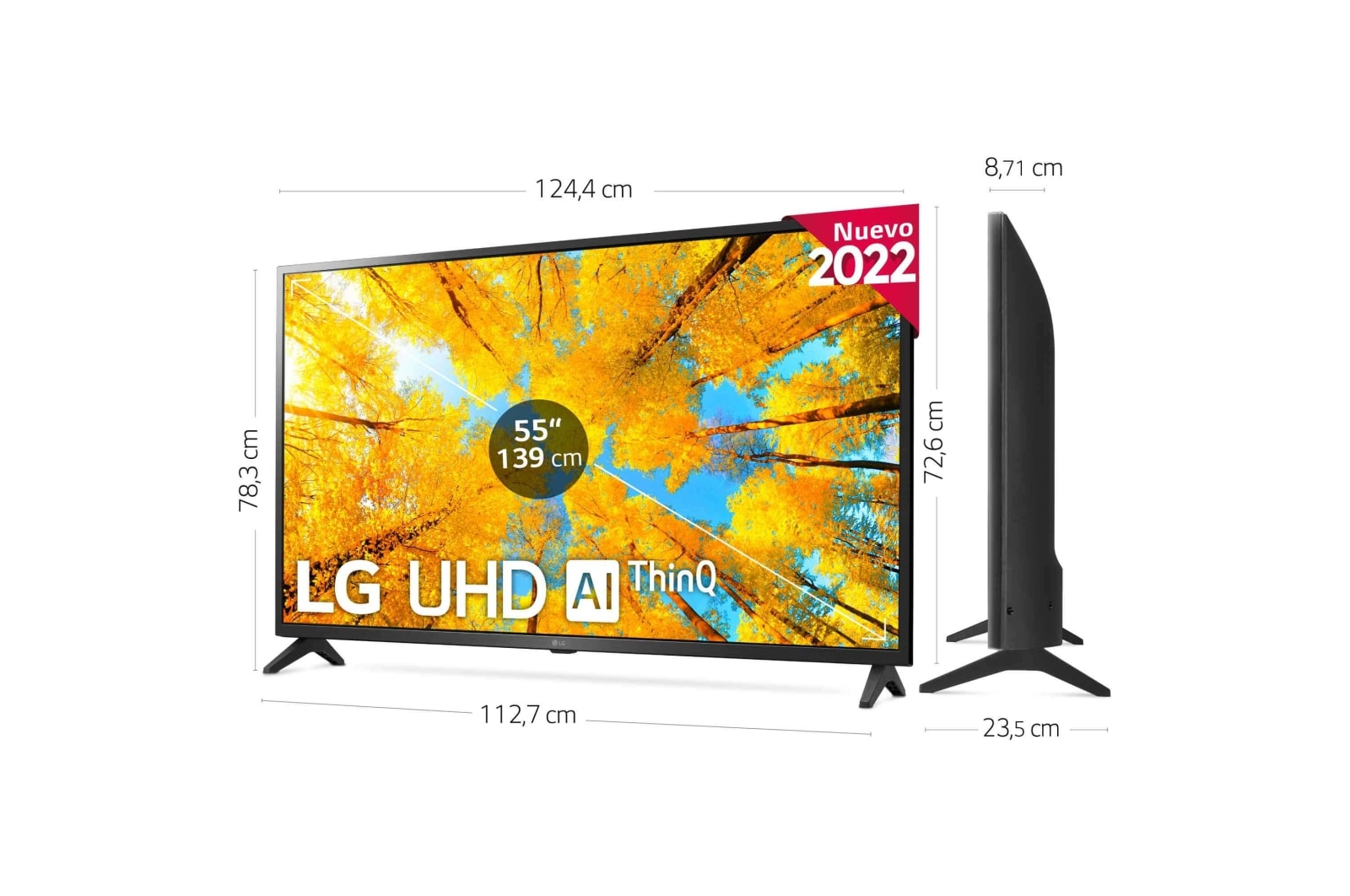 LG Televisor LG 4K UHD, Procesador de Gran Potencia 4K a5 Gen 5, compatible con formatos HDR 10, HLG y HGiG, Smart TV webOS22., 55UQ75006LF