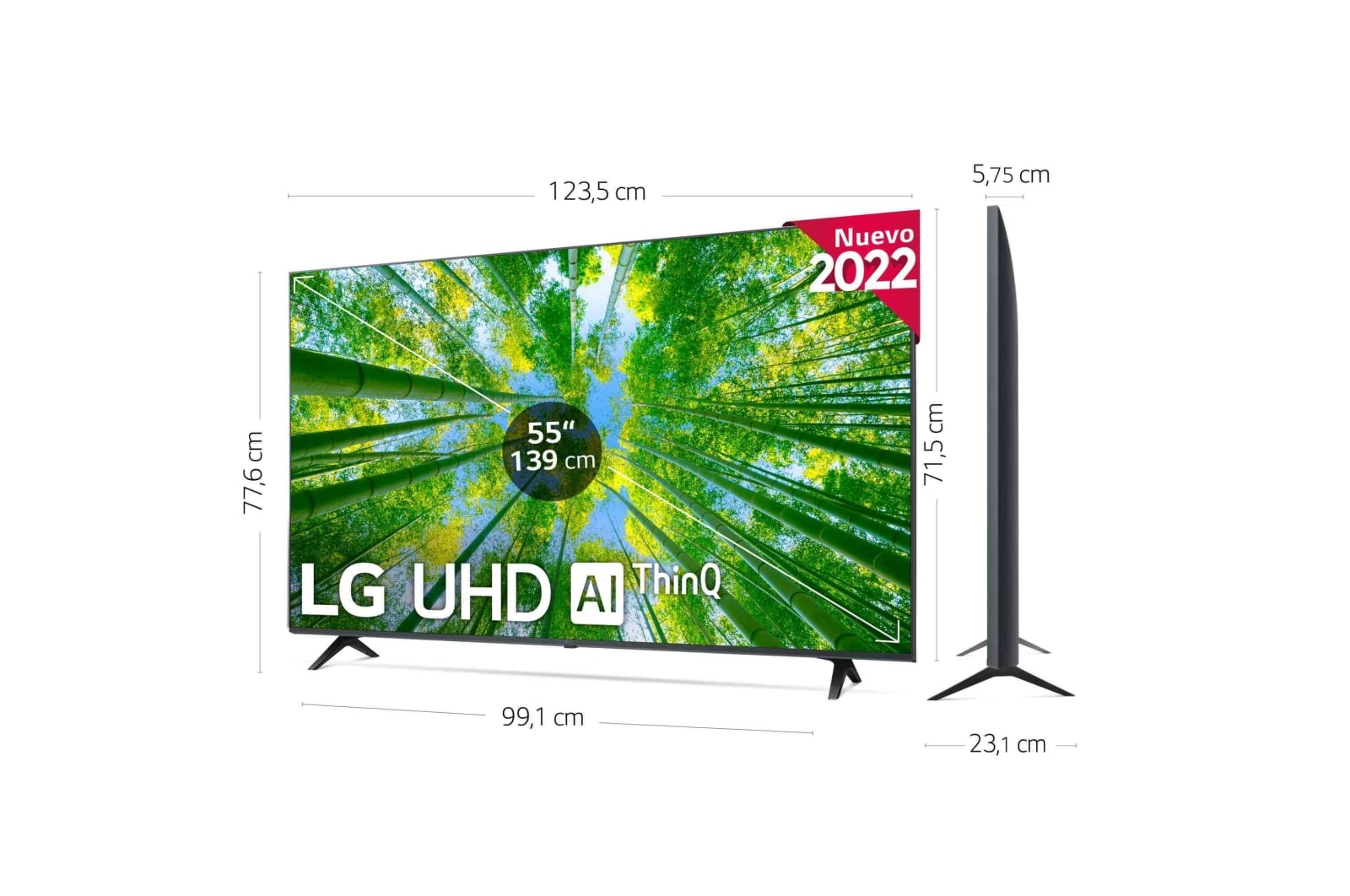 LG Televisor LG 4K UHD, Procesador de Gran Potencia 4K a5 Gen 5, compatible con formatos HDR 10, HLG y HGiG, Smart TV webOS22., 55UQ80006LB