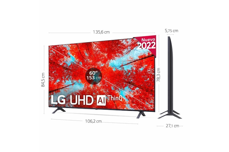 LG Televisor LG 4K UHD, Procesador de Gran Potencia 4K a5 Gen 5, compatible con formatos HDR 10, HLG y HGiG, Smart TV webOS22., 60UQ90006LA