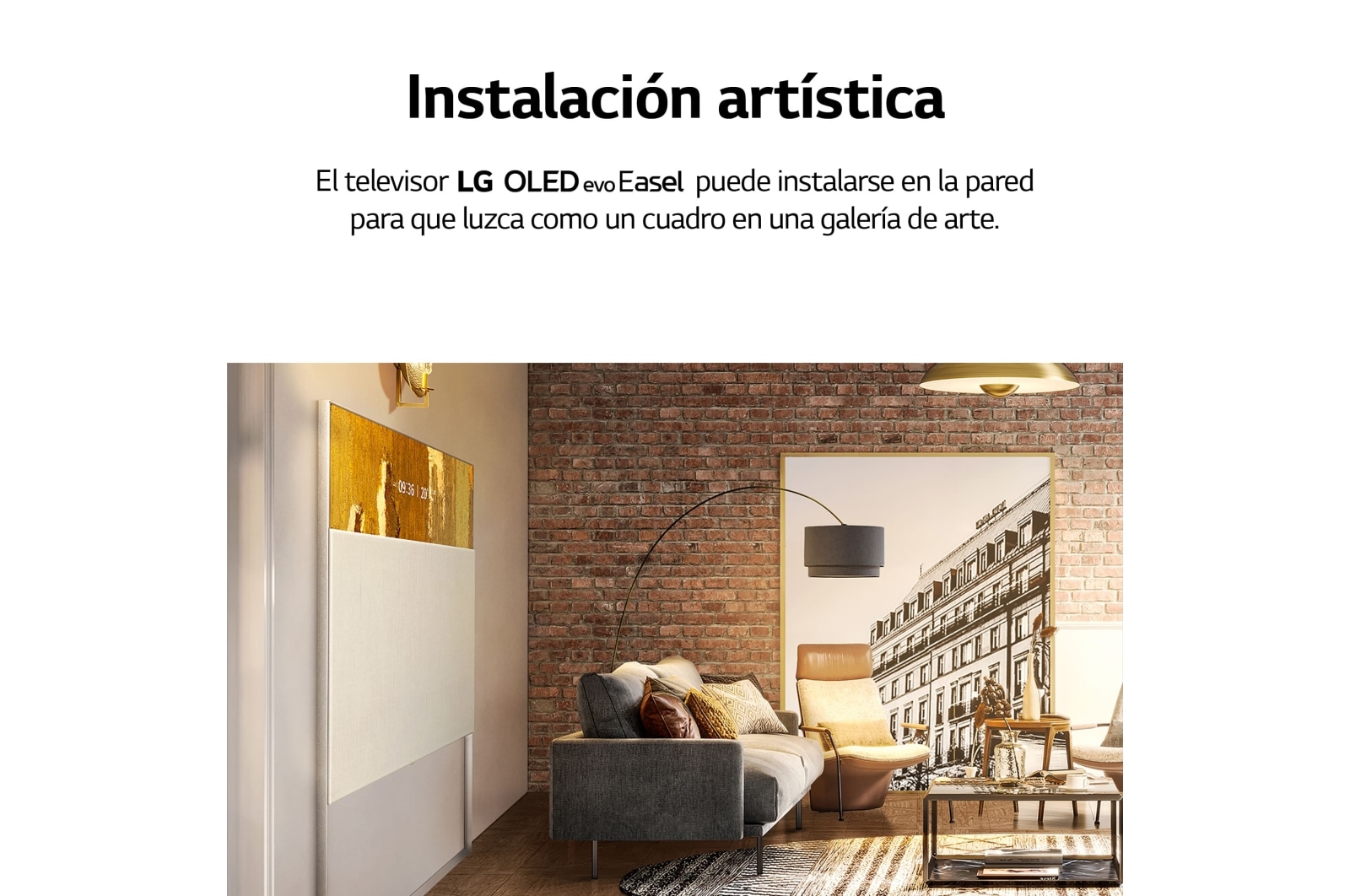 LG Televisor LG  4K OLED evo EASEL, Procesador Inteligente de Máxima Potencia 4K a9 Gen 5 con IA, compatible con el 100% de formatos HDR, HDR Dolby Vision y Dolby Atmos.  Smart TV webOS22. Exclusivo y elegante diseño en caballete., 65ART90E6QA