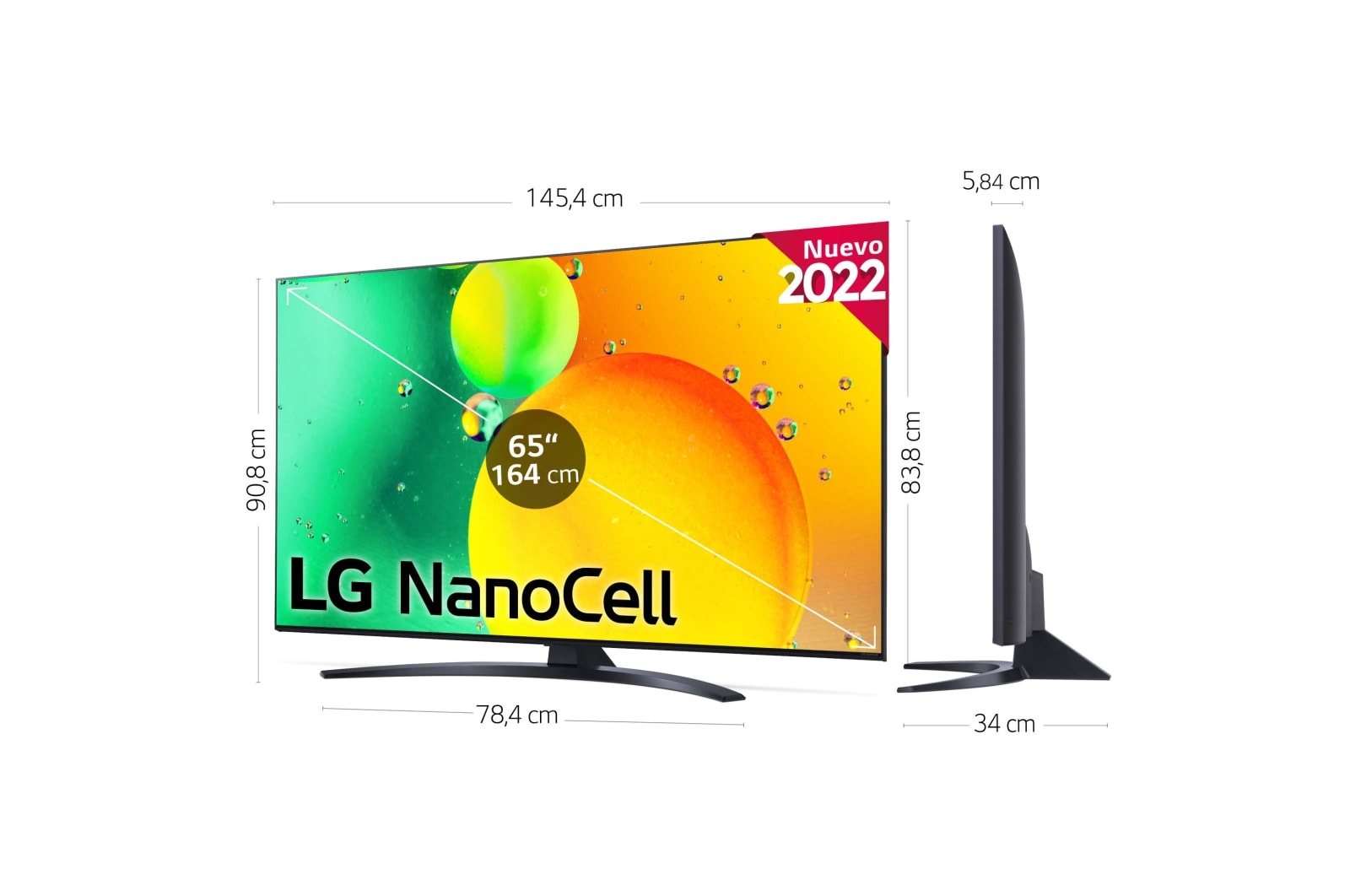 LG Televisor LG 4K Nanocell, Procesador de Gran Potencia 4K a5 Gen 5, compatible con formatos HDR 10, HLG y HGiG, Smart TV webOS22, 65NANO766QA