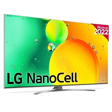 TV LG NanoCell 65NANO786QA visto de frente y el logo del producto.