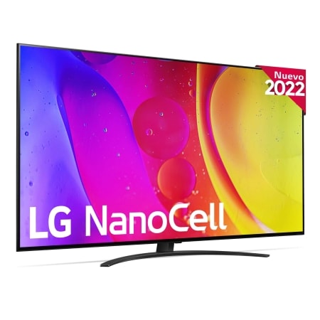TV LG NanoCell 65NANO826QB visto de frente y el logo del producto.