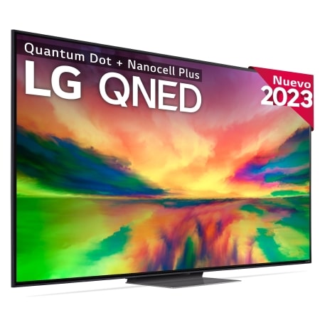 Vista frontal del televisor LG qned con imagen rellena y logotipo del producto
