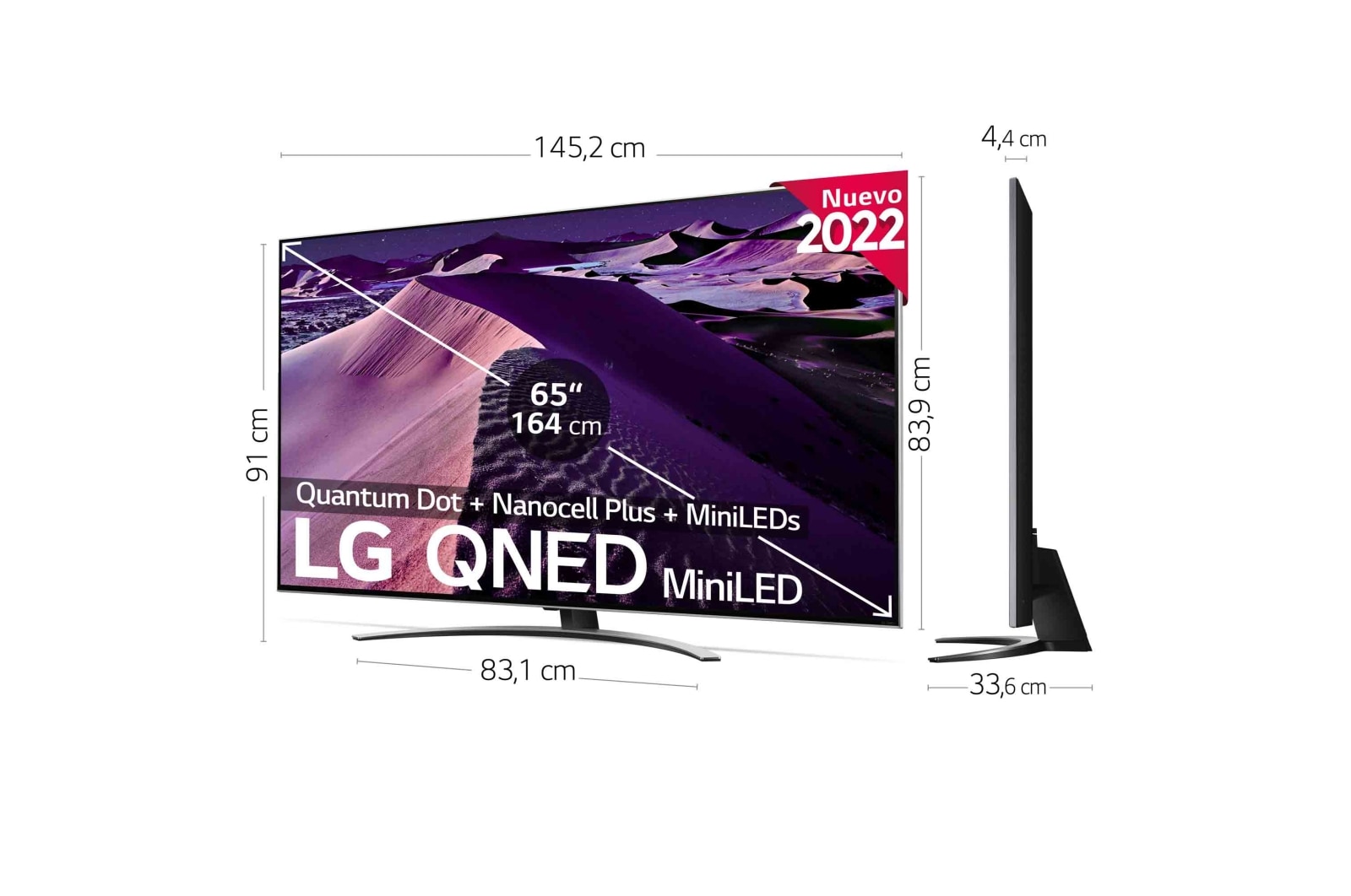 LG Televisor LG 4K QNED Mini LED, Procesador Inteligente de Gran Potencia 4K a7 Gen 5 con IA, compatible con el 100% de formatos HDR, HDR Dolby Vision y Dolby Atmos, Smart TV webOS22, perfecto para Gaming, 65QNED876QB