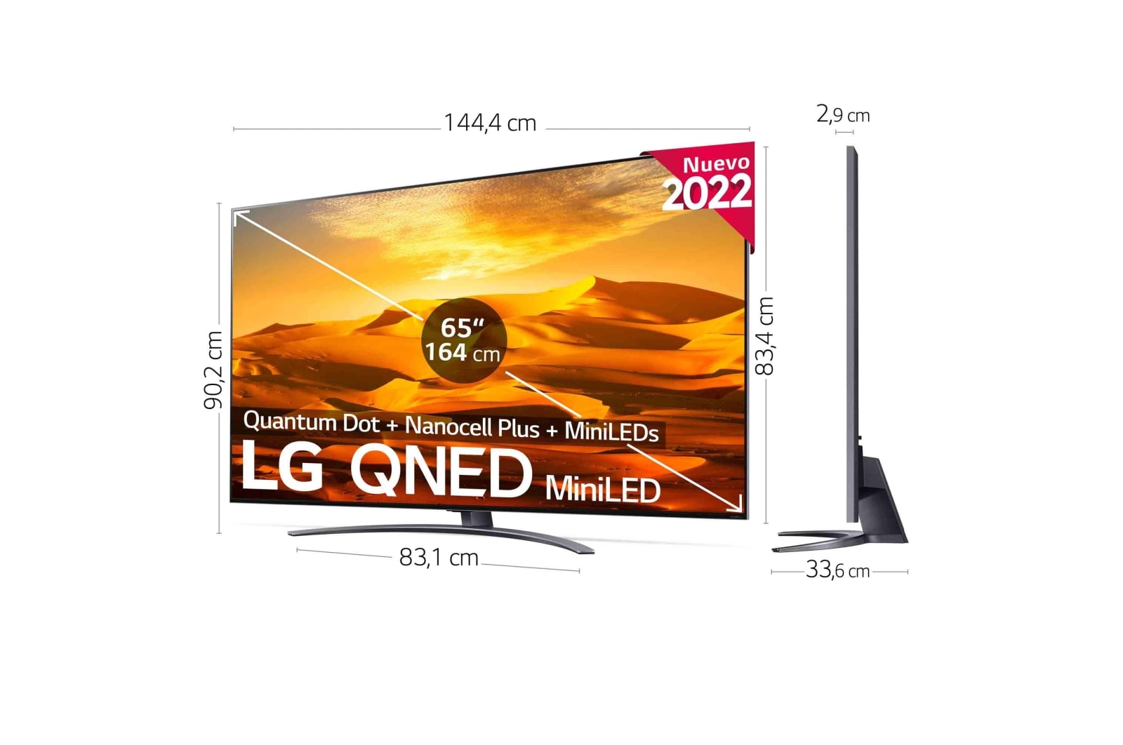 LG Televisor LG 4K QNED Mini LED, Procesador Inteligente de Gran Potencia 4K α7 Gen 5 con IA, compatible con el 100% de formatos HDR, HDR Dolby Vision y Dolby Atmos, Smart TV webOS22, perfecto para Gaming, 65QNED916QA