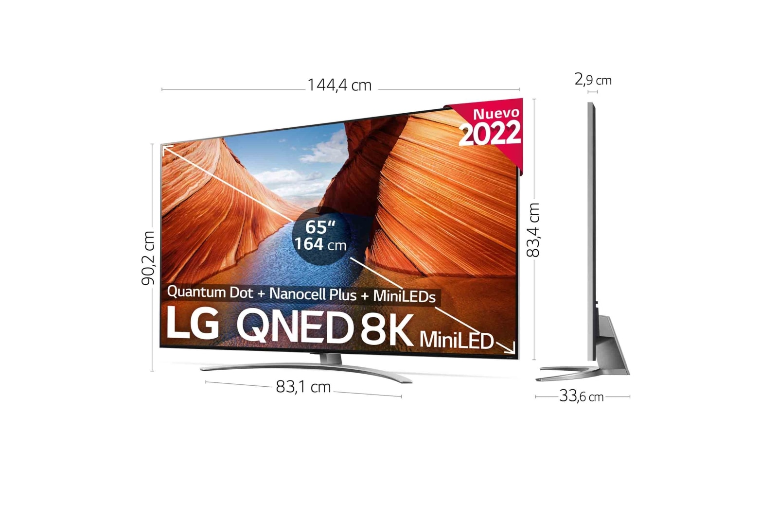 LG Televisor LG 8K QNED Mini LED, Procesador Inteligente de Máxima Potencia 8K α9 Gen 5 con IA, compatible con el 100% de formatos HDR, HDR Dolby Vision y Dolby Atmos, Smart TV webOS22, perfecto para Gaming., 65QNED996QB