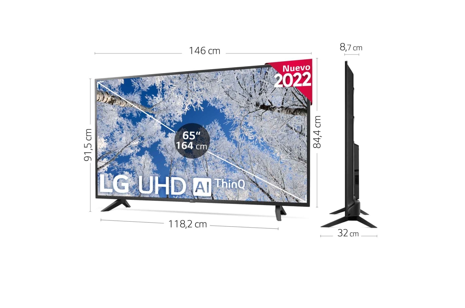 LG Televisor LG 4K UHD, Procesador de Gran Potencia 4K a5 Gen 5, compatible con formatos HDR 10, HLG y HGiG, Smart TV webOS22., 65UQ70006LB