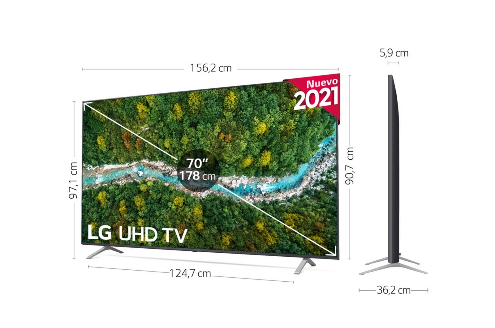 LG 4K UHD, SmartTV webOS 6.0, Procesador de Imagen 4K Quad Core [Clasificación energética G], 70UP77006LB