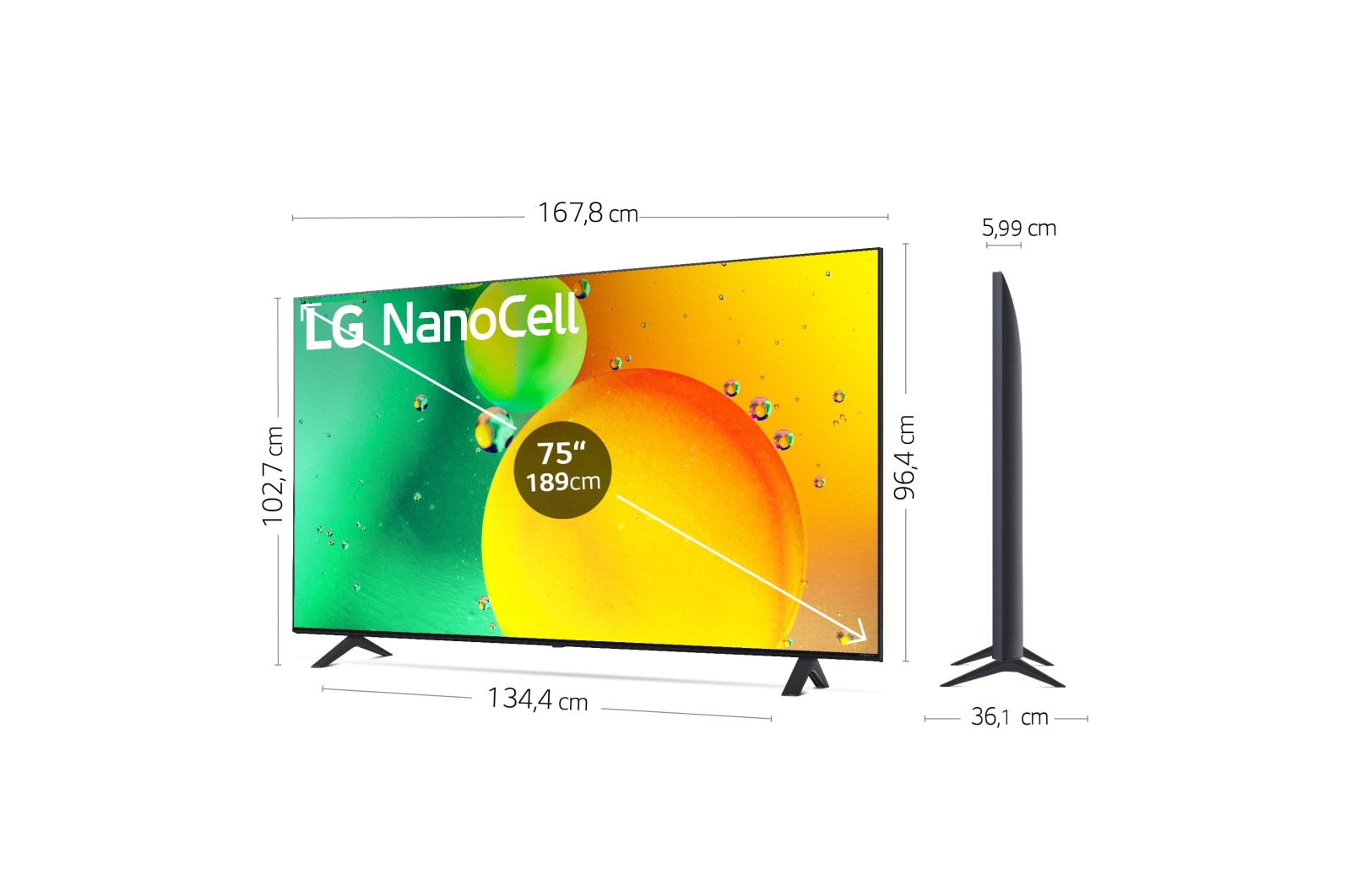 LG Televisor LG 4K Nanocell, Procesador de Gran Potencia 4K a5 Gen 5, compatible con formatos HDR 10, HLG y HGiG, Smart TV webOS22, 75NANO756QA