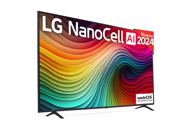 Vista frontal de 75 pulgadas TV LG NANOCELL 4K serie AI NANO81 con Smart TV WebOS24 75NANO81T6A
