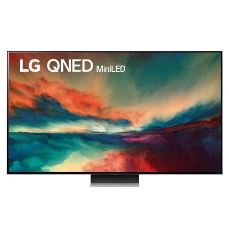 Vista frontal del televisor LG qned con imagen rellena y logotipo del producto