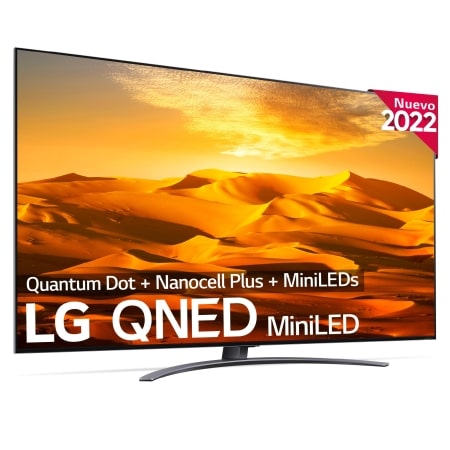 Imagen frontal de un TV QNED MiniLED con el logo