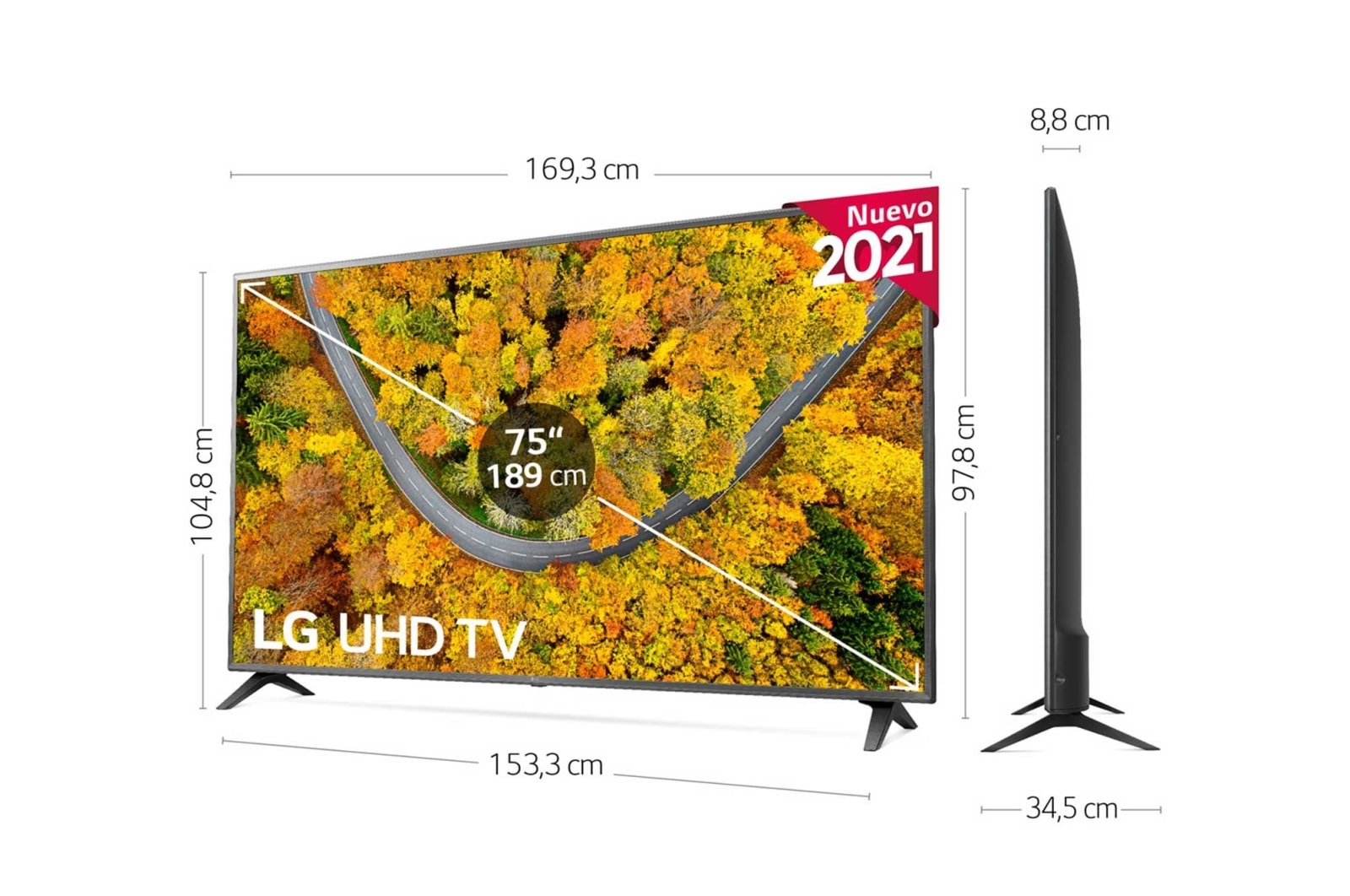 LG TV LG 4K UHD, SmartTV webOS 6.0, Procesador de Imagen 4K Quad Core, Gaming TV, Compatible HDR10 Pro y HLG [Clasificación energética G], 75UP75006LC