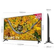 LG TV LG 4K UHD, SmartTV webOS 6.0, Procesador de Imagen 4K Quad Core, Gaming TV, Compatible HDR10 Pro y HLG [Clasificación energética G], 75UP75006LC