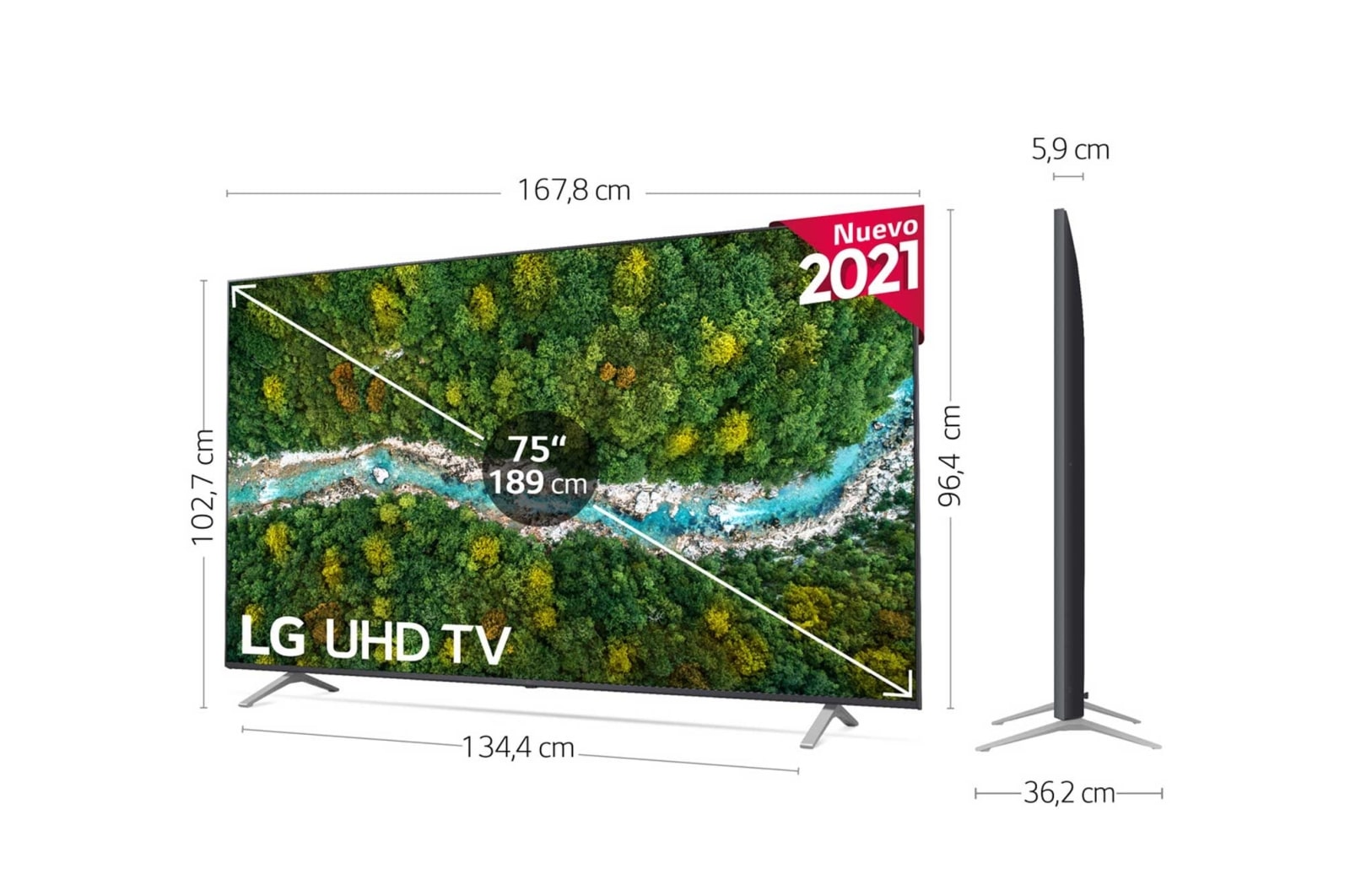 LG 4K UHD, SmartTV webOS 6.0, Procesador de Imagen 4K Quad Core [Clasificación energética G], 75UP77006LB