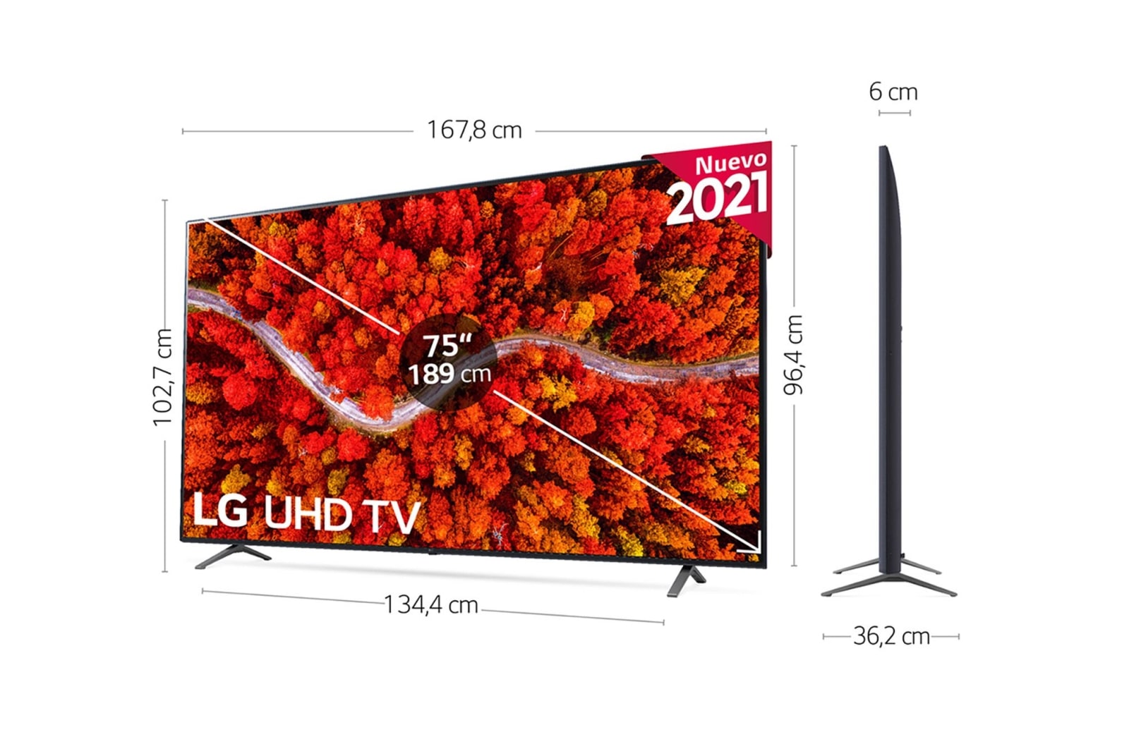 LG 4K UHD, SmartTV webOS 6.0, Procesador de Imagen 4K Quad Core [Clasificación energética G], 75UP80006LA