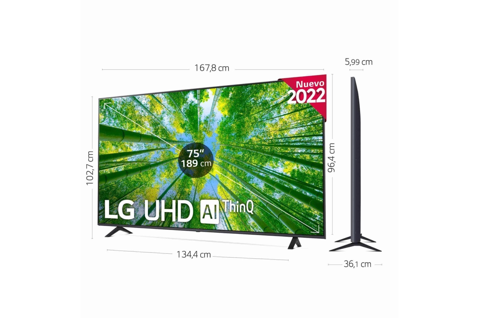 LG Televisor LG 4K UHD, Procesador de Gran Potencia 4K a5 Gen 5, compatible con formatos HDR 10, HLG y HGiG, Smart TV webOS22., 75UQ80006LB