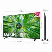 LG Televisor LG 4K UHD, Procesador de Gran Potencia 4K a5 Gen 5, compatible con formatos HDR 10, HLG y HGiG, Smart TV webOS22., 75UQ80006LB