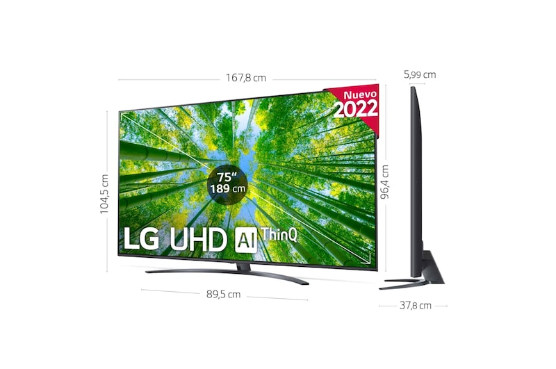 LG Televisor LG 4K UHD, Procesador de Gran Potencia 4K a5 Gen 5, compatible con formatos HDR 10, HLG y HGiG, Smart TV webOS22., 75UQ81006LB