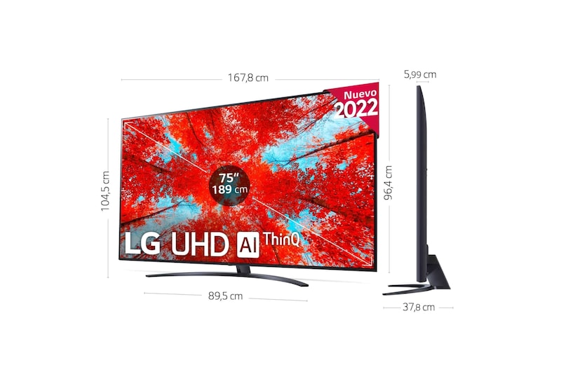 LG Televisor LG 4K UHD, Procesador de Gran Potencia 4K a5 Gen 5, compatible con formatos HDR 10, HLG y HGiG, Smart TV webOS22., 75UQ91006LA