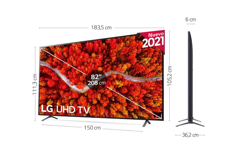 LG 4K UHD, SmartTV webOS 6.0, Procesador Inteligente 4K α7 Gen4 con AI, HDR Dolby Vision, DOLBY ATMOS, 82UP80006LA