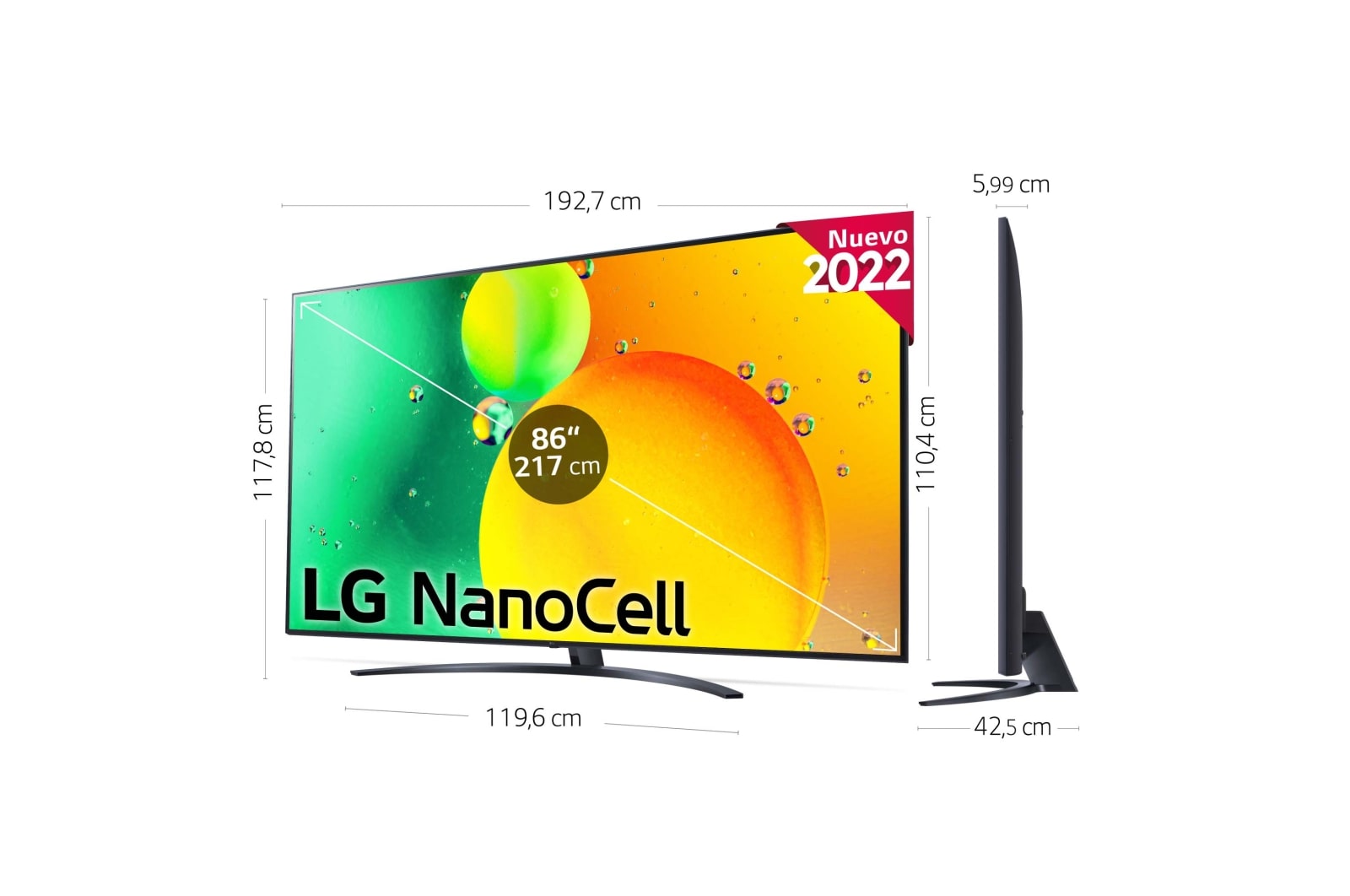 LG Televisor LG 4K Nanocell, Procesador de Gran Potencia 4K a5 Gen 5, compatible con formatos HDR 10, HLG y HGiG, Smart TV webOS22, 86NANO766QA