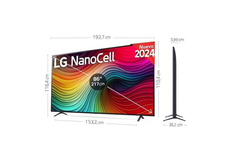 LG 86 pulgadas TV LG NANOCELL 4K serie AI NANO81 con Smart TV WebOS24, 86NANO81T6A