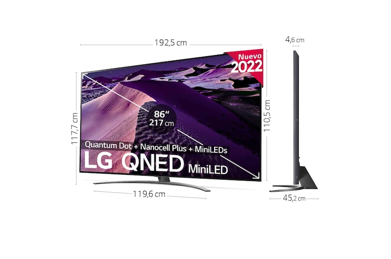 LG Televisor LG 4K QNED Mini LED, Procesador Inteligente de Gran Potencia 4K α7 Gen 5 con IA, compatible con el 100% de formatos HDR, HDR Dolby Vision y Dolby Atmos, Smart TV webOS22, perfecto para Gaming, 86QNED866QA