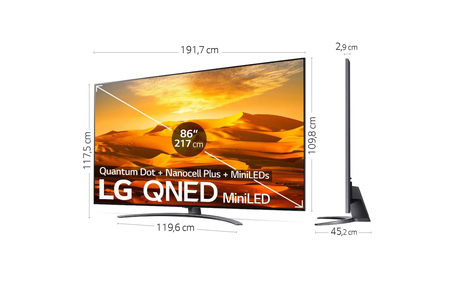 LG TV LG QNED MiniLED 4K 86'' Serie 91, Procesador Gran Potencia, Dolby Vision / Dolby Atmos, Smart TV webOS22, perfecto para gaming., 86QNED916QE