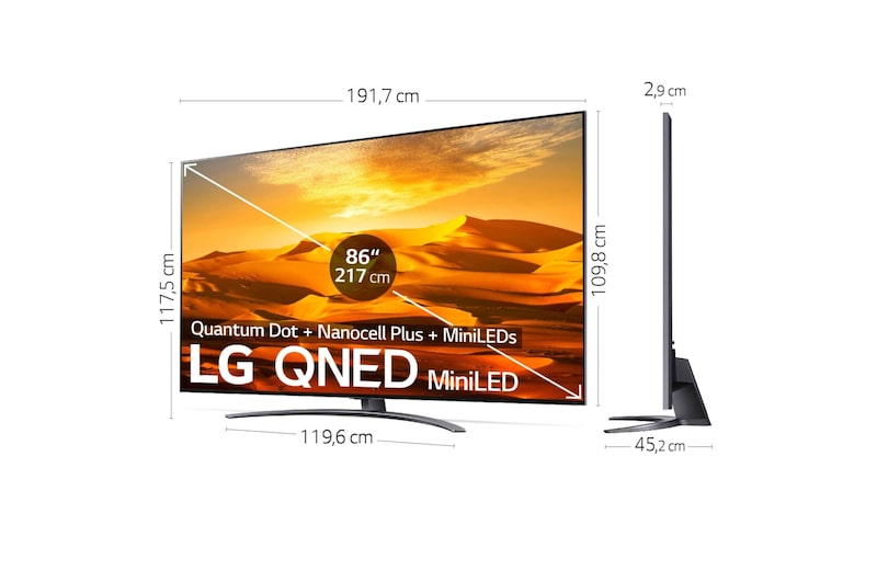 LG TV LG QNED MiniLED 4K 65'' Serie 91, Procesador Gran Potencia, Dolby Vision / Dolby Atmos, Smart TV webOS22, perfecto para gaming., 65QNED916QE