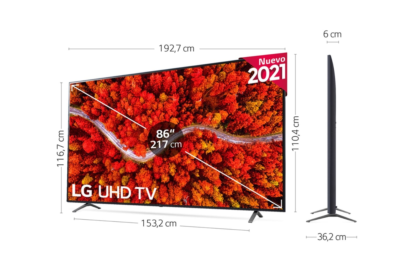 LG 4K UHD, SmartTV webOS 6.0, Procesador Inteligente 4K α7 Gen4 con AI, HDR Dolby Vision, DOLBY ATMOS, 86UP80006LA