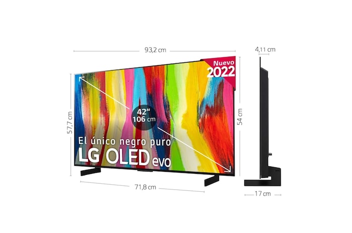 LG Televisor LG 4K OLED evo, Procesador Inteligente de Máxima Potencia 4K a9 Gen 5 con IA, compatible con el 100% de formatos HDR, HDR Dolby Vision, Dolby Atmos, Smart TV webOS22, el mejor TV para Gaming., OLED42C24LA