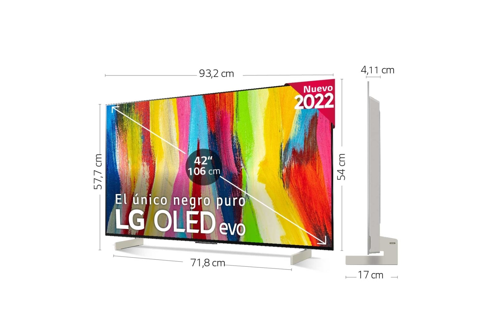 LG Televisor LG  4K OLED evo, Procesador Inteligente de Máxima Potencia 4K a9 Gen 5 con IA, compatible con el 100% de formatos HDR, HDR Dolby Vision, Dolby Atmos, Smart TV webOS22, el mejor TV para Gaming., OLED42C26LB