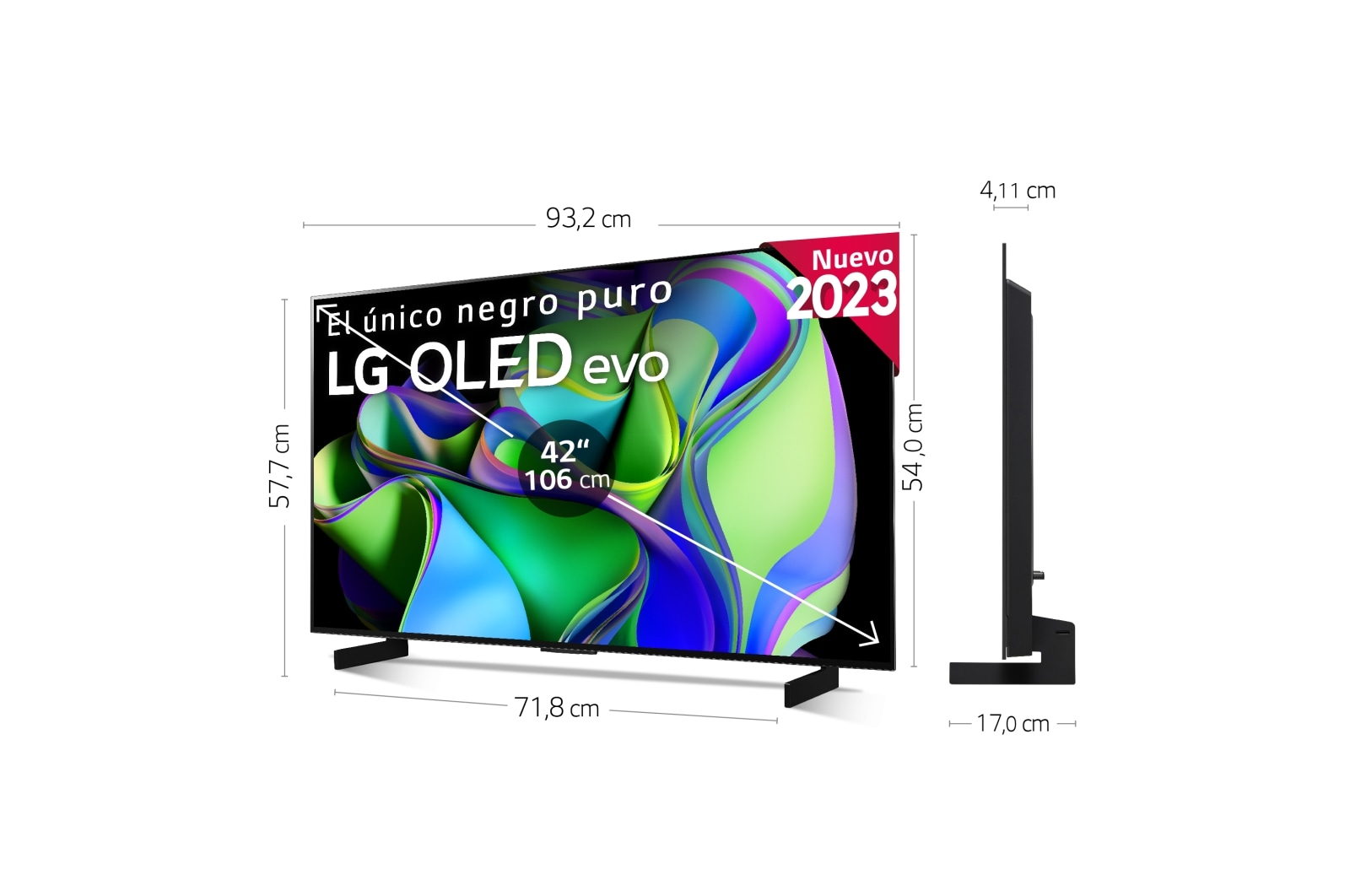 LG TV LG  OLED evo 4K de 42'' C3, Procesador Máxima Potencia, Dolby Vision / Dolby ATMOS, Smart TV webOS23, el mejor TV para Gaming., OLED42C35LA