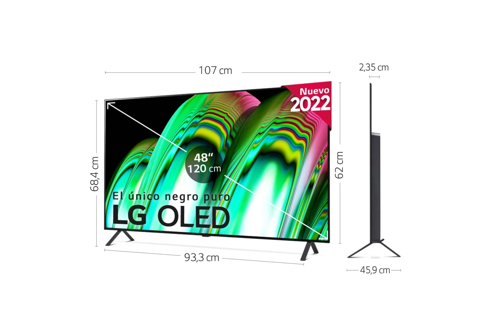 LG Televisor LG  4K OLED, Procesador Inteligente de Gran Potencia 4K a7 Gen 5 con IA, compatible con el 100% de formatos HDR, HDR Dolby Vision y Dolby Atmos, Smart TV webOS22, el mejor TV para Gaming, OLED48A26LA