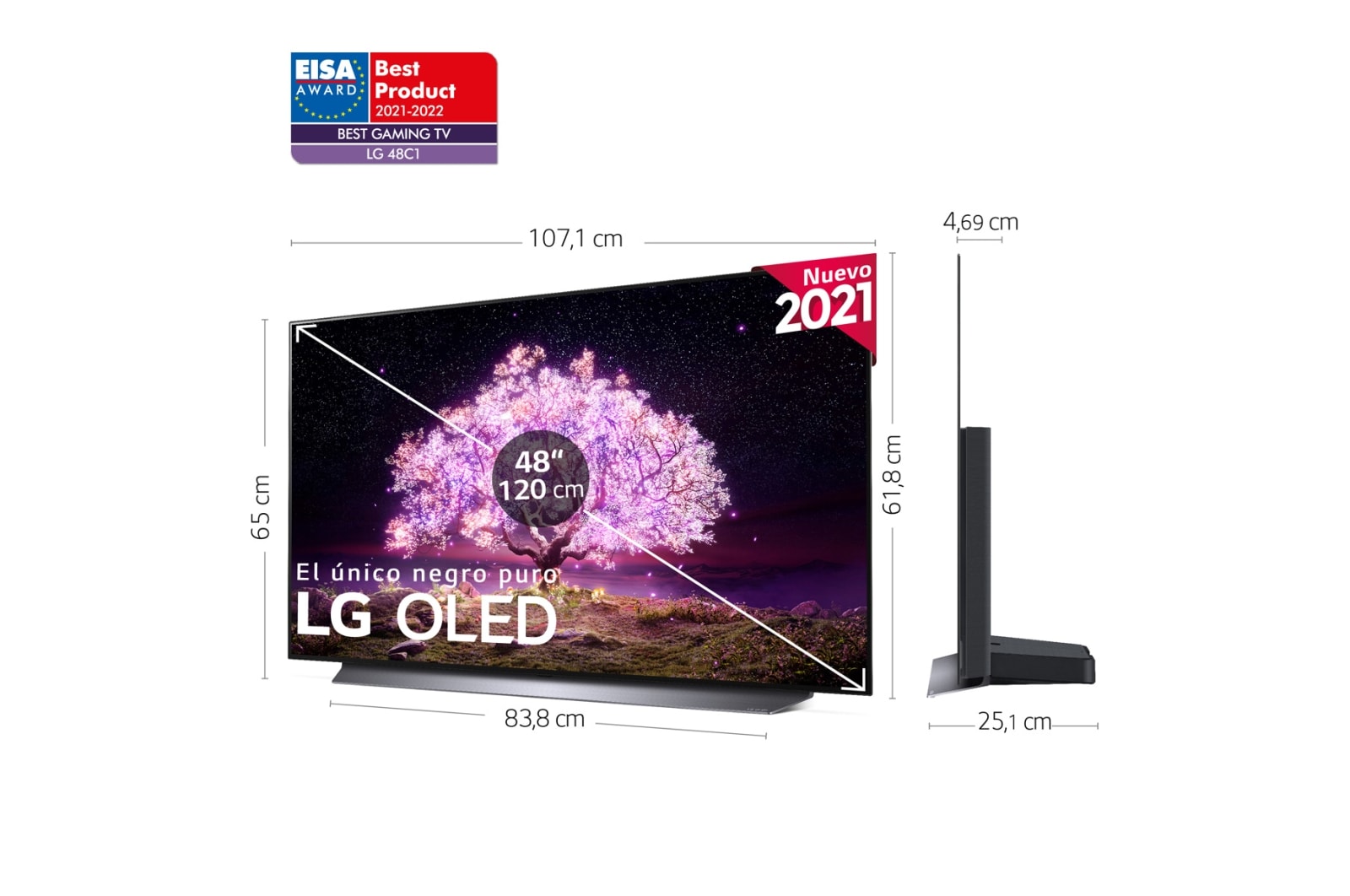 LG 4K OLED, SmartTV webOS 6.0, Procesador Inteligente 4K α9 Gen4 con AI, HDR Dolby Vision, DOLBY ATMOS [Clase de eficiencia energética G], OLED48C14LB