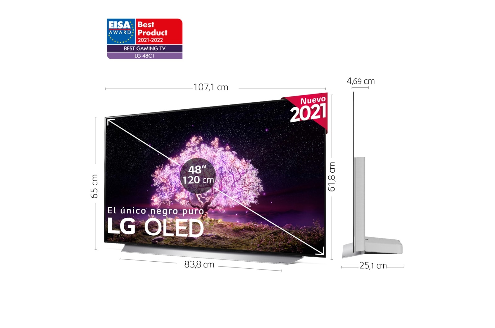 LG 4K OLED, SmartTV webOS 6.0, Procesador Inteligente 4K α9 Gen4 con AI, HDR Dolby Vision, DOLBY ATMOS [Clase de eficiencia energética G], OLED48C15LA