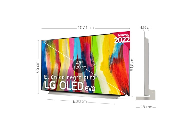 LG Televisor LG 4K OLED evo, Procesador Inteligente de Máxima Potencia 4K a9 Gen 5 con IA, compatible con el 100% de formatos HDR, HDR Dolby Vision, Dolby Atmos, Smart TV webOS22, el mejor TV para Gaming., OLED48C25LB