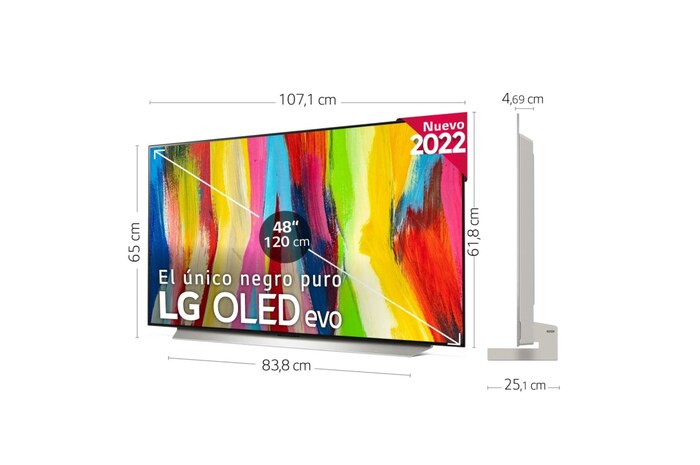 LG Televisor LG 4K OLED evo, Procesador Inteligente de Máxima Potencia 4K a9 Gen 5 con IA, compatible con el 100% de formatos HDR, HDR Dolby Vision, Dolby Atmos, Smart TV webOS22, el mejor TV para Gaming., OLED48C25LB