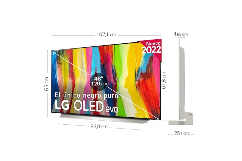 LG TV LG 4K OLED evo, Procesador Inteligente de Máxima Potencia 4K a9 Gen 5 con IA, compatible con el 100% de formatos HDR, HDR Dolby Vision, Dolby Atmos y Filmmaker. Smart TV webOS22, el Mejor TV para Gaming. , OLED48C26LB