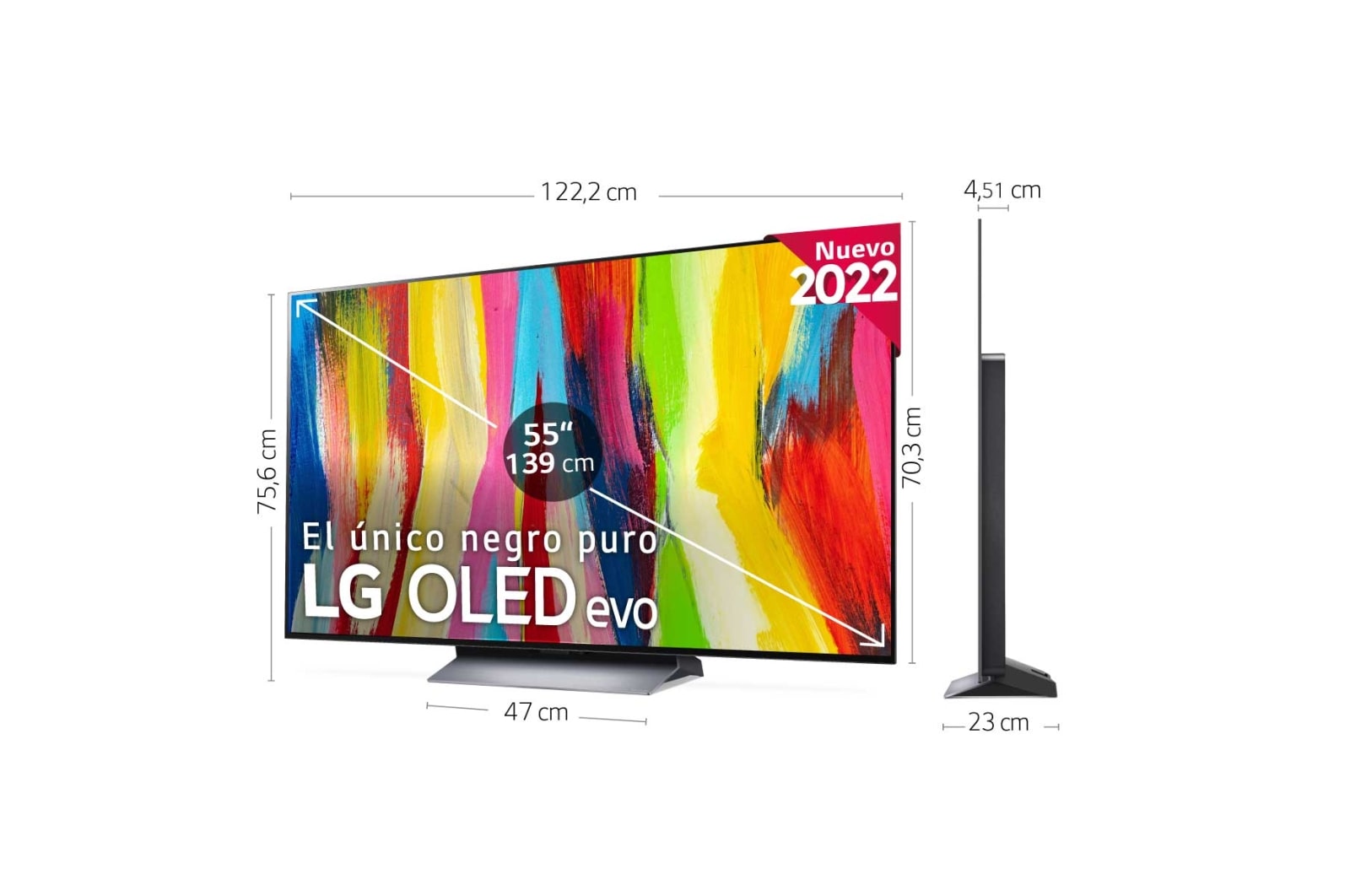 LG Televisor LG  4K OLED evo, Procesador Inteligente de Máxima Potencia 4K a9 Gen 5 con IA, compatible con el 100% de formatos HDR, HDR Dolby Vision, Dolby Atmos, Smart TV webOS22, el mejor TV para Gaming., OLED55C24LA