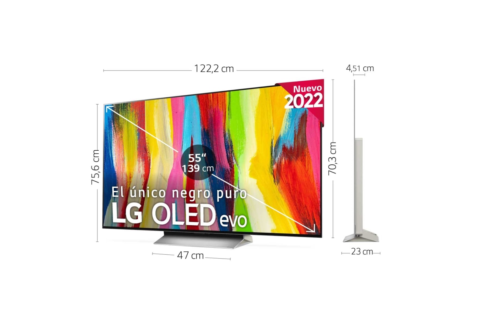 LG Televisor LG 4K OLED evo, Procesador Inteligente de Máxima Potencia 4K a9 Gen 5 con IA, compatible con el 100% de formatos HDR, HDR Dolby Vision y Dolby Atmos, Smart TV webOS22, el mejor TV para Gaming. , OLED55C25LB