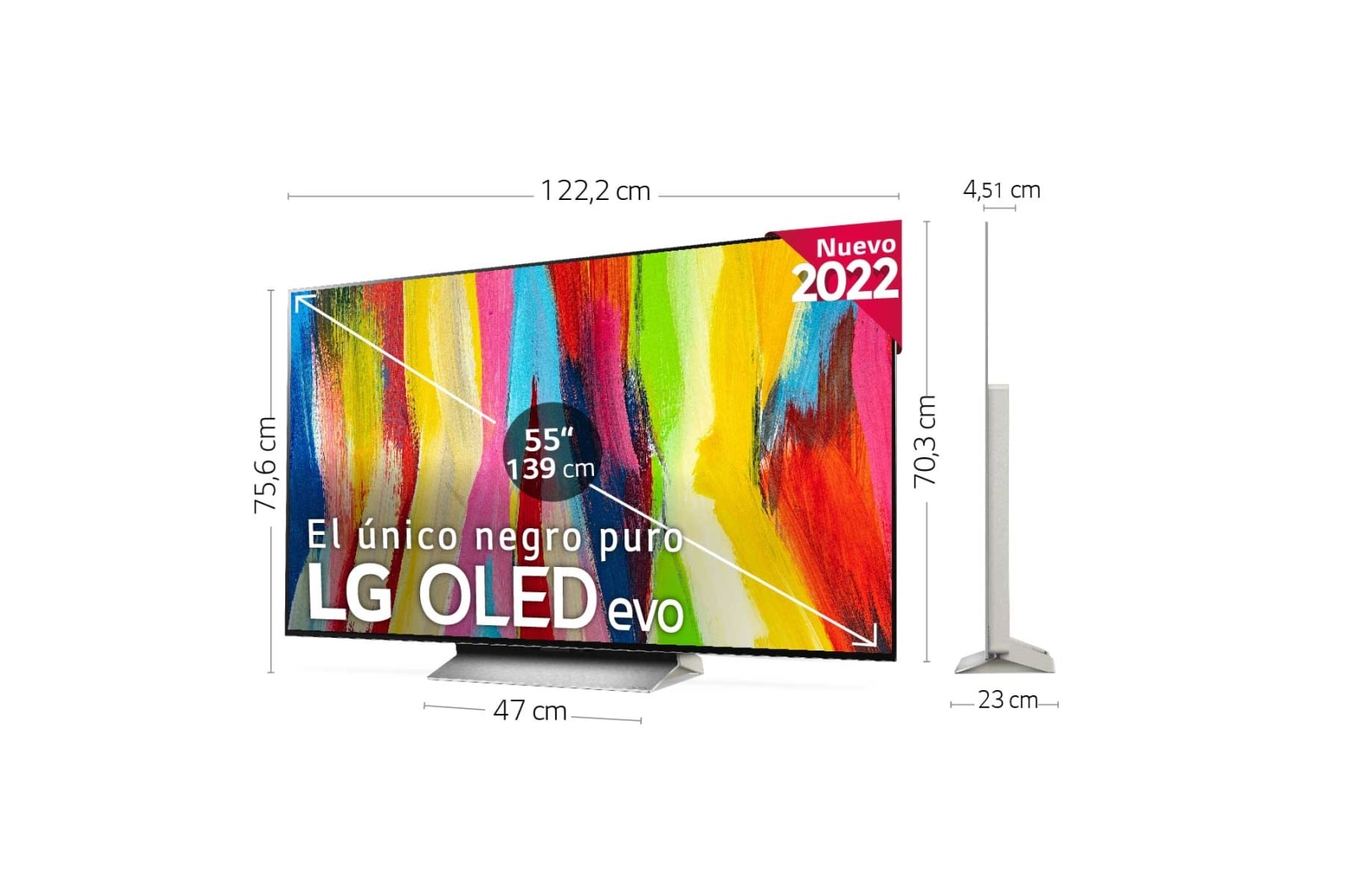 LG Televisor LG  4K OLED evo, Procesador Inteligente de Máxima Potencia 4K a9 Gen 5 con IA, compatible con el 100% de formatos HDR, HDR Dolby Vision, Dolby Atmos, Smart TV webOS22, el mejor TV para Gaming., OLED55C26LD