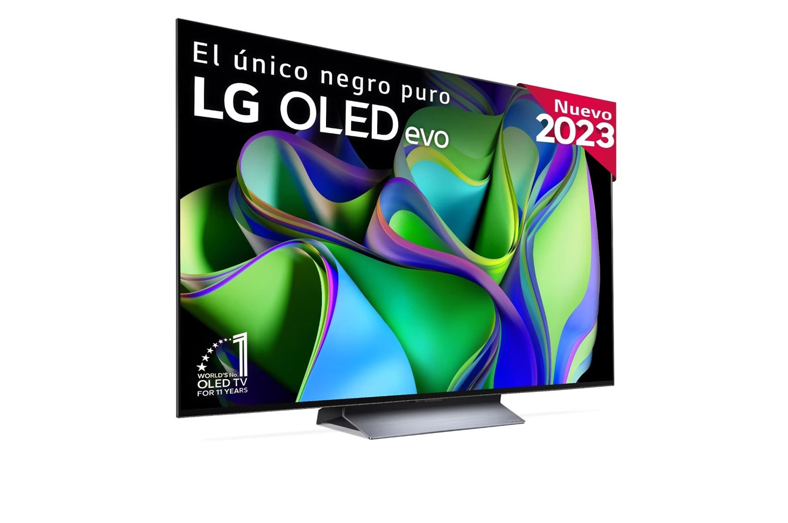 LG TV LG  OLED evo 4K de 55'' C3, Procesador Máxima Potencia, Dolby Vision / Dolby ATMOS, Smart TV webOS23, el mejor TV para Gaming., Slightly-angled left-facing side view., OLED55C34LA