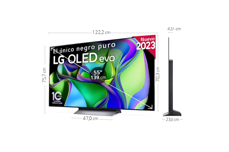 LG TV LG OLED evo 4K de 55'' C3, Procesador Máxima Potencia, Dolby Vision / Dolby ATMOS, Smart TV webOS23, el mejor TV para Gaming., OLED55C34LA