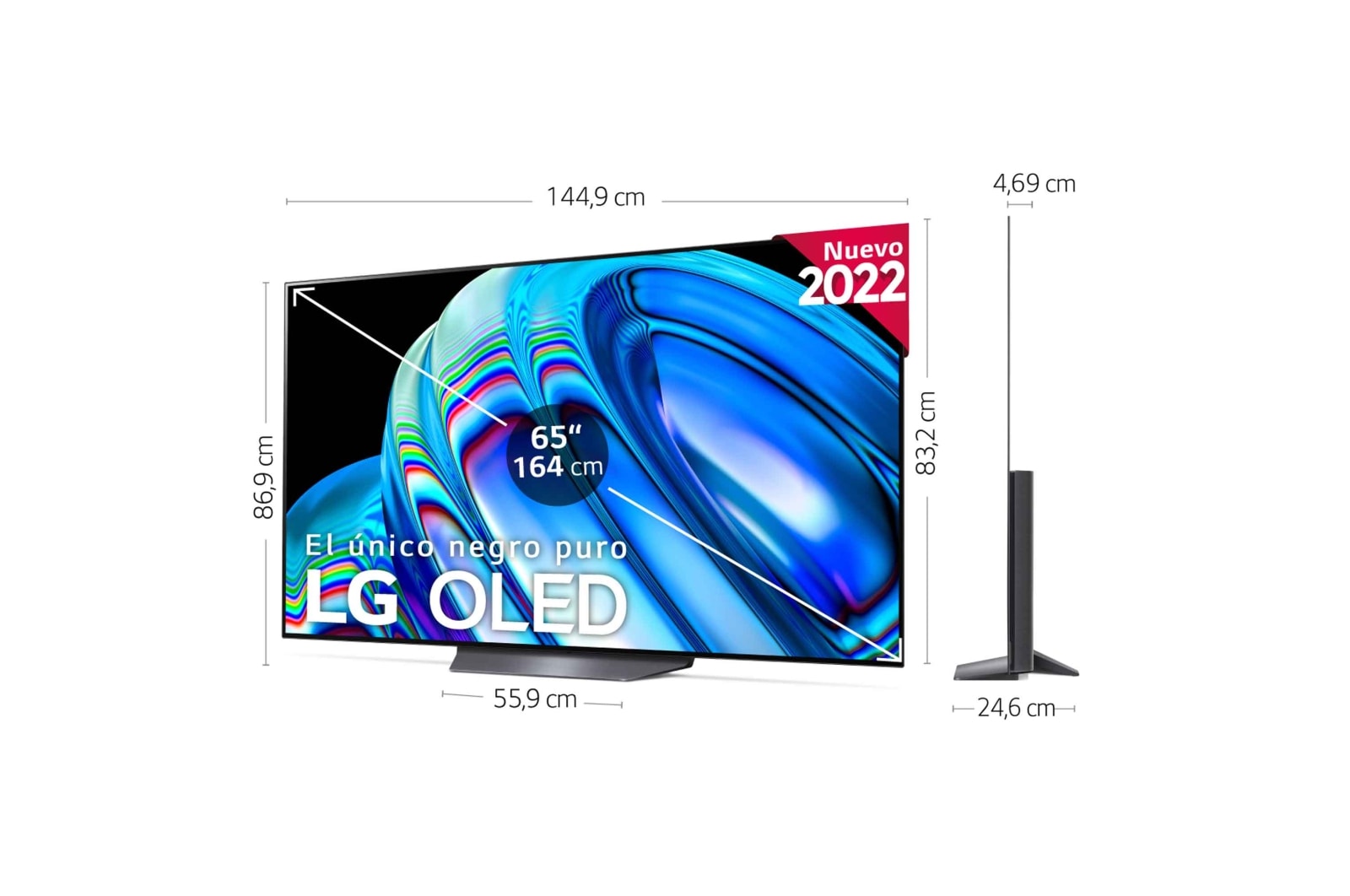 LG Televisor LG 4K OLED, Procesador Inteligente de Gran Potencia 4K a7 Gen 5 con IA, compatible con el 100% de formatos HDR, HDR Dolby Vision y Dolby Atmos, Smart TV webOS22, el mejor TV para Gaming, OLED65B26LA