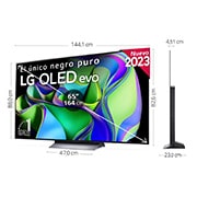 LG TV LG  OLED evo 4K de 65'' C3, Procesador Máxima Potencia, Dolby Vision / Dolby ATMOS, Smart TV webOS23, el mejor TV para Gaming., Slightly-angled right-facing side view., OLED65C34LA